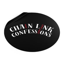 Load image into Gallery viewer, Chain Link Confessions Round Vinyl Sticker – Gothic Black Sticker with Red Chain Accent
