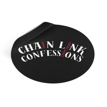 Load image into Gallery viewer, Chain Link Confessions Round Vinyl Sticker – Gothic Black Sticker with Red Chain Accent