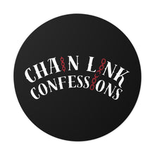 Load image into Gallery viewer, Chain Link Confessions Round Vinyl Sticker – Gothic Black Sticker with Red Chain Accent