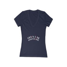 Cargar imagen en el visor de la galería, Chain Link Confessions Deep V-Neck Women's Tee — Minimal Red Heart Piercing Graphic