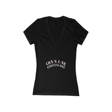 Cargar imagen en el visor de la galería, Chain Link Confessions Deep V-Neck Women's Tee — Minimal Red Heart Piercing Graphic