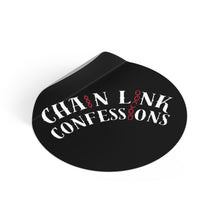 Load image into Gallery viewer, Chain Link Confessions Round Vinyl Sticker – Gothic Black Sticker with Red Chain Accent