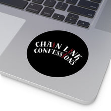 Load image into Gallery viewer, Chain Link Confessions Round Vinyl Sticker – Gothic Black Sticker with Red Chain Accent