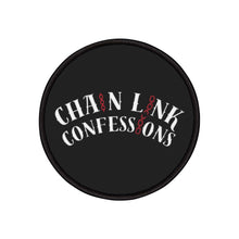 Cargar imagen en el visor de la galería, Chain Link Confessions Iron-On Patch — Black Retro Logo Patch for Jackets &amp; Denim
