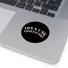 Load image into Gallery viewer, Chain Link Confessions Round Vinyl Sticker – Gothic Black Sticker with Red Chain Accent
