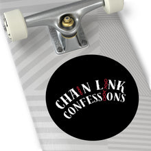 Load image into Gallery viewer, Chain Link Confessions Round Vinyl Sticker – Gothic Black Sticker with Red Chain Accent
