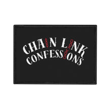 Cargar imagen en el visor de la galería, Chain Link Confessions Iron-On Patch — Black Retro Logo Patch for Jackets &amp; Denim
