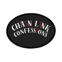 Cargar imagen en el visor de la galería, Chain Link Confessions Iron-On Patch — Black Retro Logo Patch for Jackets &amp; Denim
