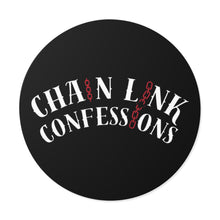 Load image into Gallery viewer, Chain Link Confessions Round Vinyl Sticker – Gothic Black Sticker with Red Chain Accent

